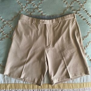 Peter Millar Wicking Shorts Mens 36 Tan Beige Chino Flat Front Perfromance